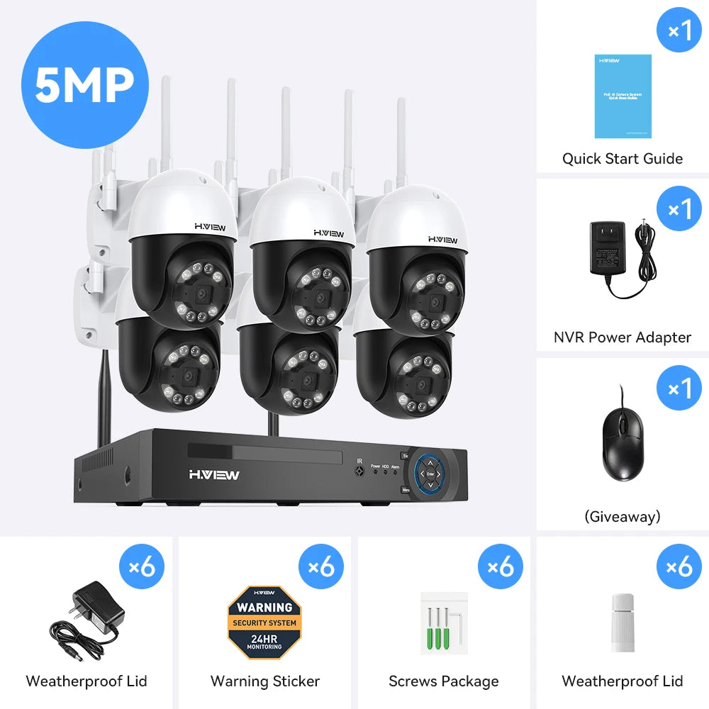 H View 8CH 5MP Wireless Security Camera System NVR Kit