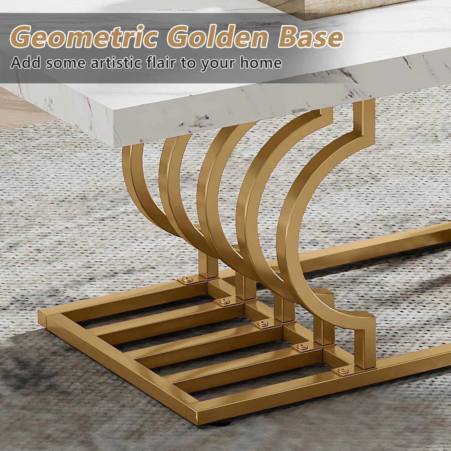 Tribesigns Rectangle Coffee Table 2 Tier Faux Marble Wood