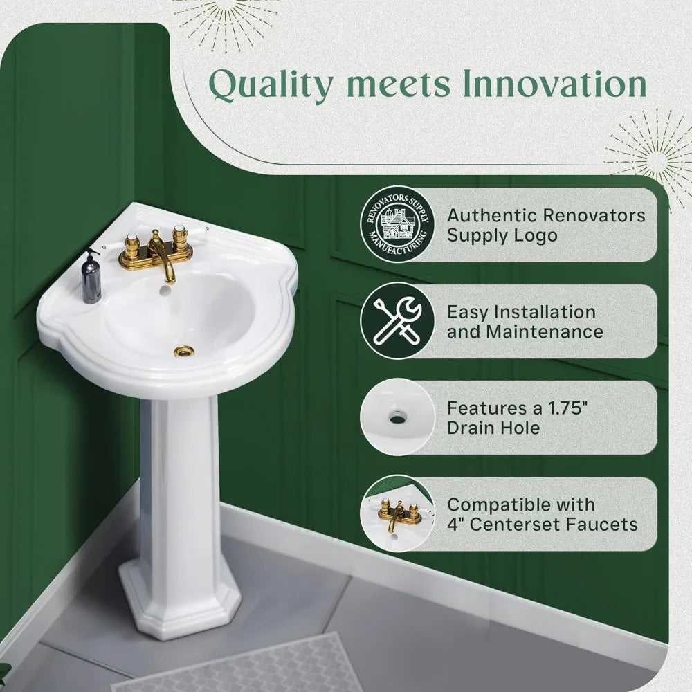Renovators Supply Portsmouth Corner Pedestal Sink White