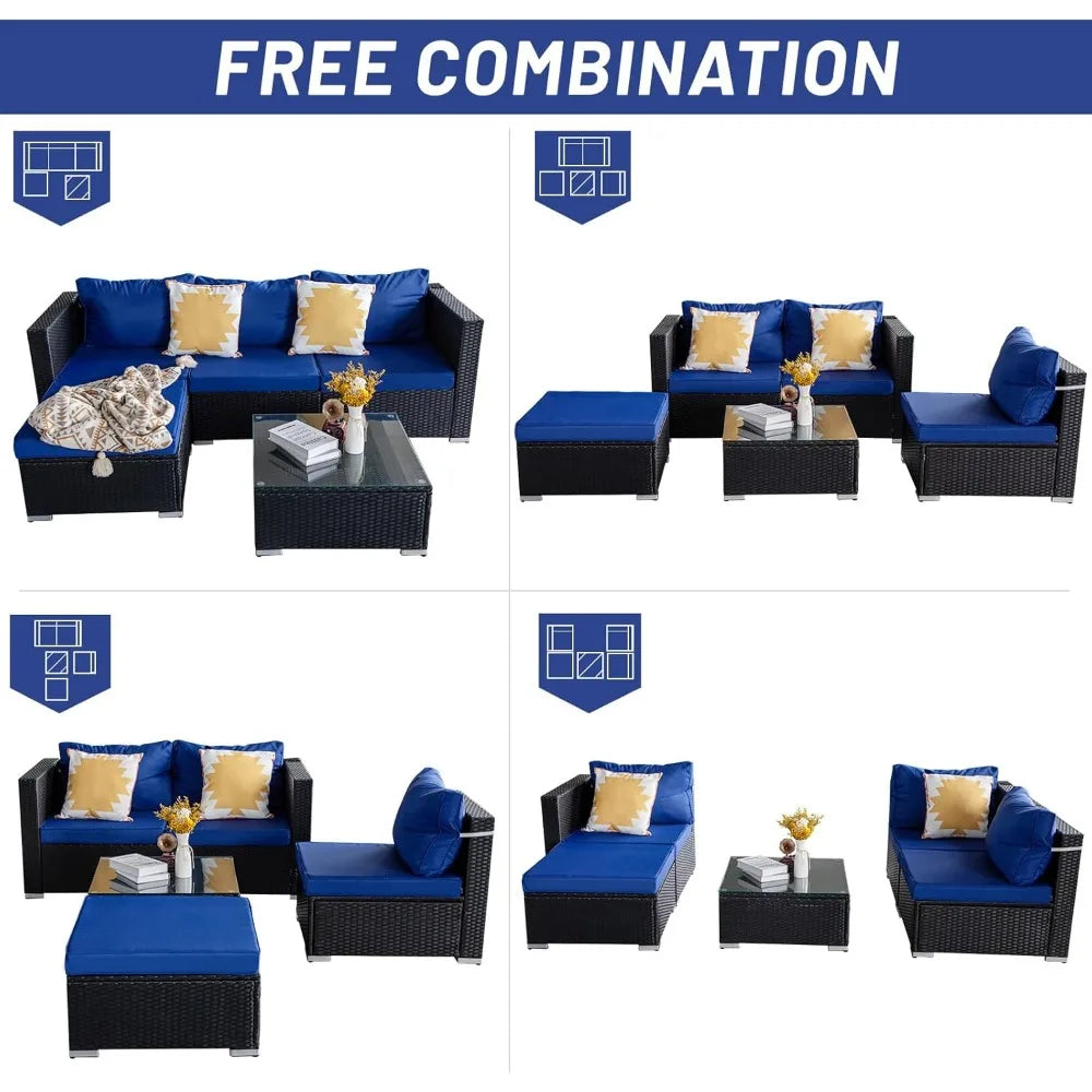 Rattan Patio Furniture Set, Outdoor Patio Conversation Set with Table,Soft Cushion and Backrest,Modern Chairs and Table Sets