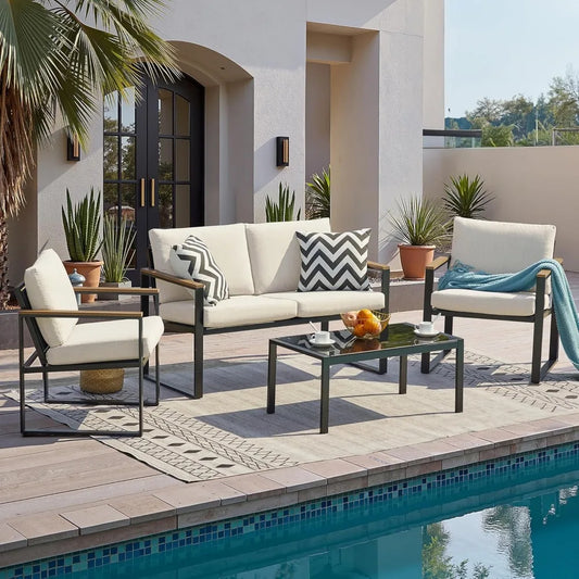 4 Pieces Patio Furniture Sets,Metal Outdoor Patio Furniture Sets,Outdoor Sectional Patio Conversation