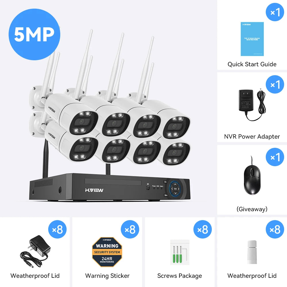 H View 8CH 5MP Wireless Security Camera System NVR Kit