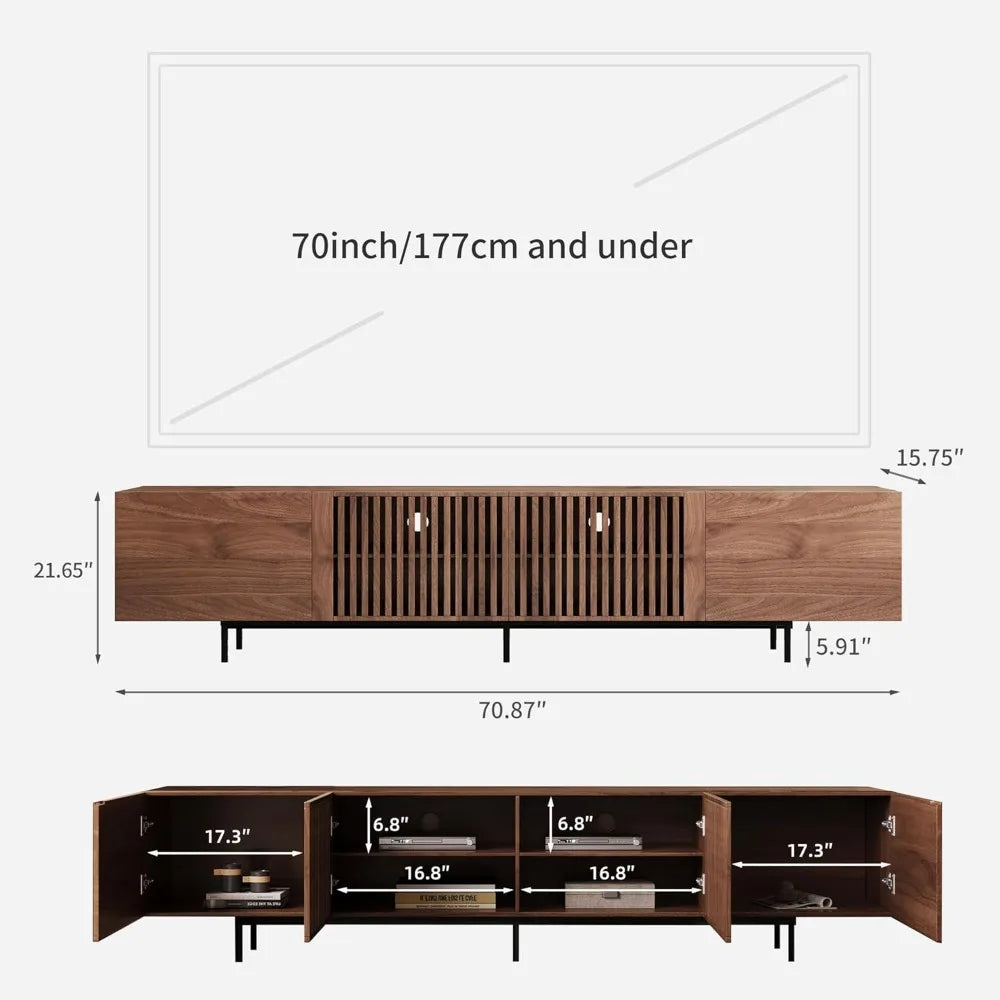 Mid-Century Modern TV Stand & Expandable Coffee Table Set, Walnut Finish, Stylish Storage Combo for Living Room or Bedroom (70.8