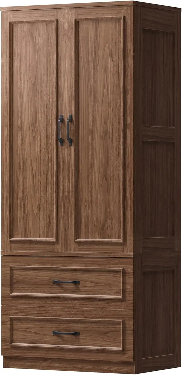 White Wooden Armoire Wardrobe With 2 Doors And 2 Drawers