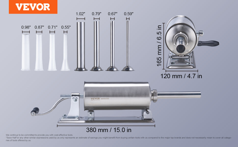VEVOR 2.5L Manual Sausage Stuffer Made of Food-Grade Stainless Steel & 8 Stuffing Tubes for Home Kitchen Restaurant Commercial