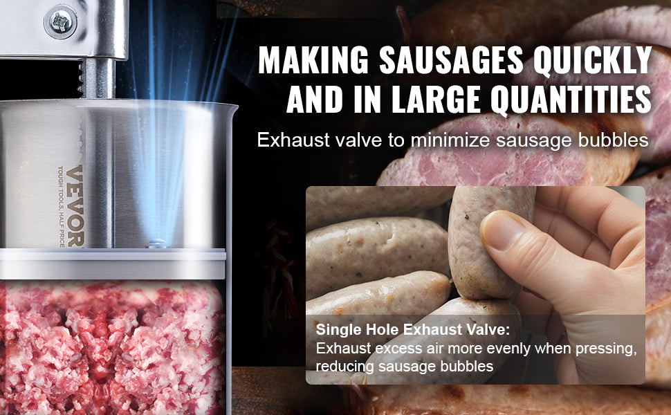 VEVOR 2.5L Manual Sausage Stuffer Made of Food-Grade Stainless Steel & 8 Stuffing Tubes for Home Kitchen Restaurant Commercial
