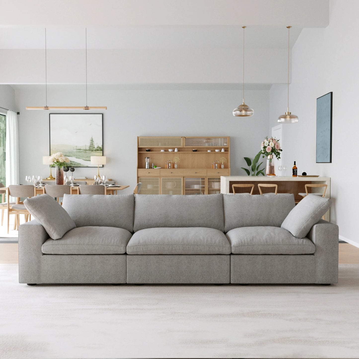 120.45" Cloud Modular Sectional Sofa Minimalist 3-Seats Sofa Couch Convertible Couch Deep Seat
