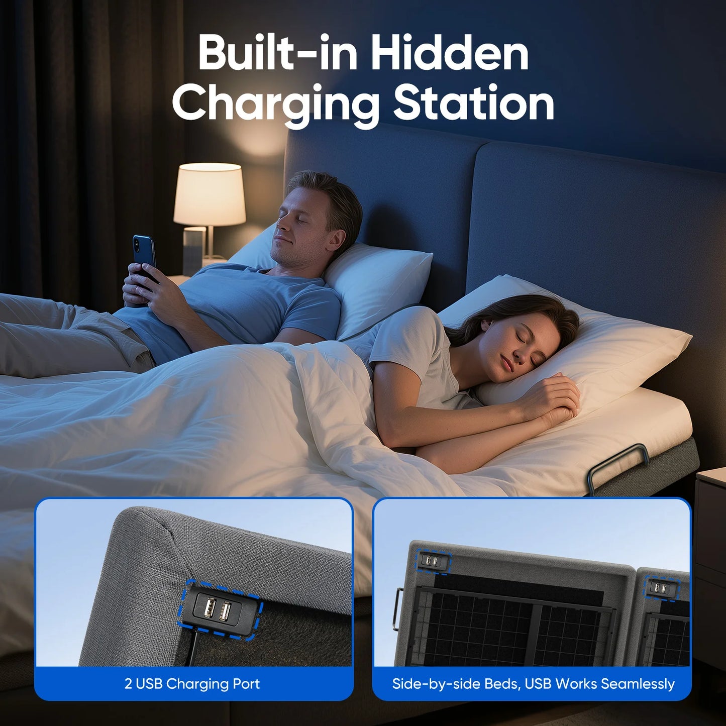 Furgle Twin Split King Size Adjustable Bed Base Frame with Massage Silent Double Motor with Wireless Remote