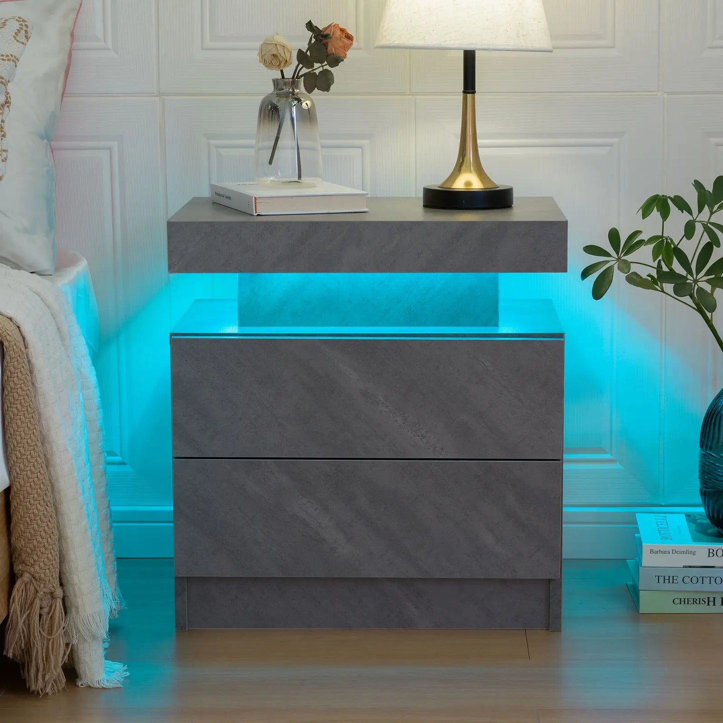 Cubehom LED Nightstands with 2 Drawers, End Table with RGB LED Lights