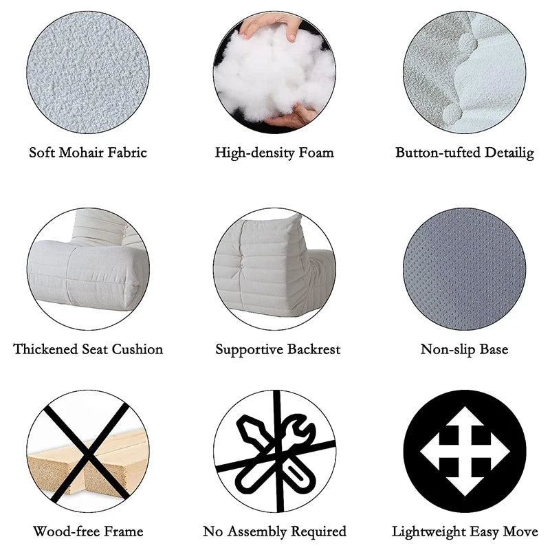 Teddy Fabric Bean Bag Sofas Comfy Lazy Floor Sofa Couch Soft Lounge Chairs Foam-Filled Accent Chair