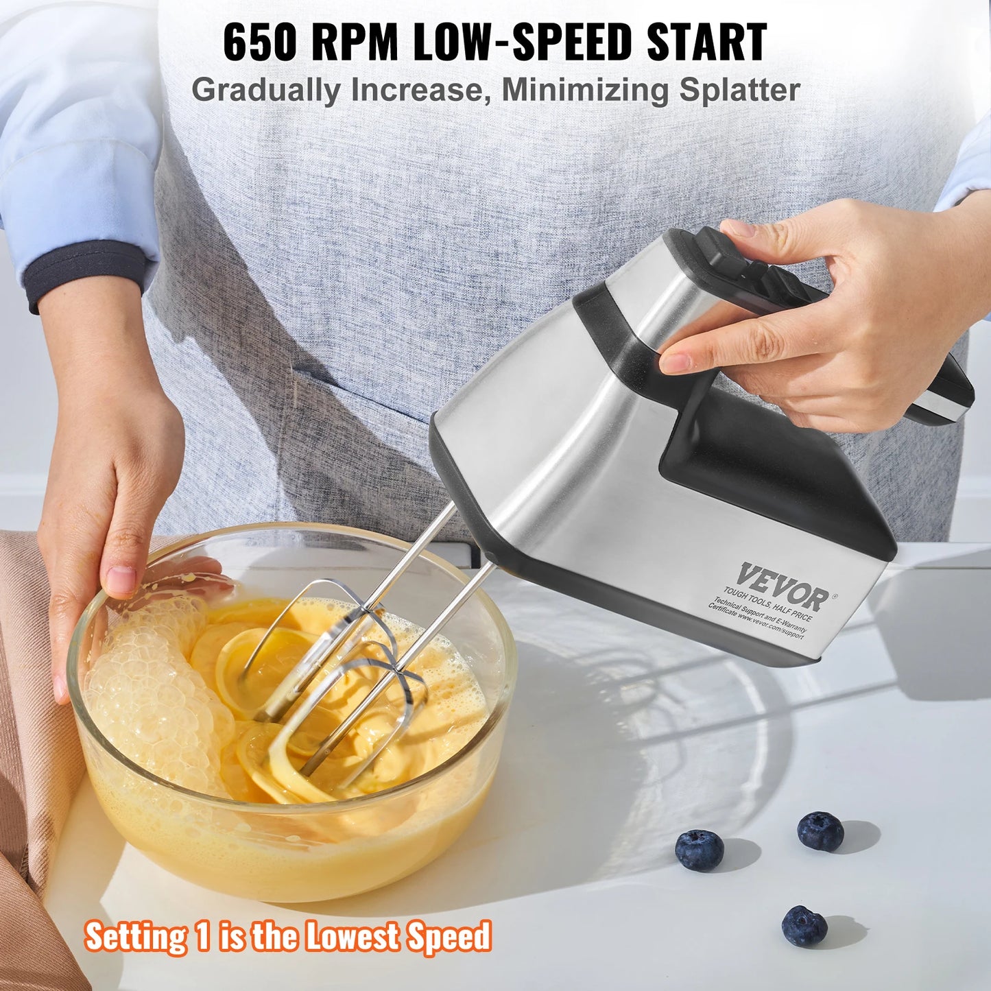 VEVOR Cordless Electric Hand Mixer 5 Gear 1100 RPM