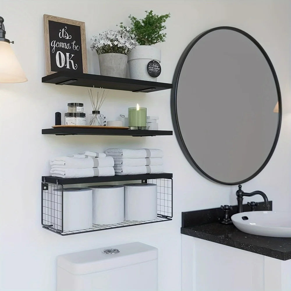 Wall Mounted Floating Shelves 3 Wood Bathroom Shelves Farmhouse Floating Shelf