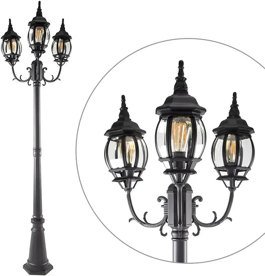 LED Outdoor Post Light with Triple-Head, Hardwired Vintage Street Lights for Lawn Patio Yard Pathway Garden Black Light Po