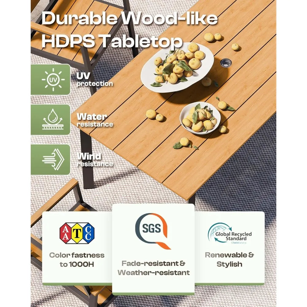 Outdoor Dining Set for 6, Patio Table and Chairs Set with Umbrella Hole, 7 Pieces HDPS