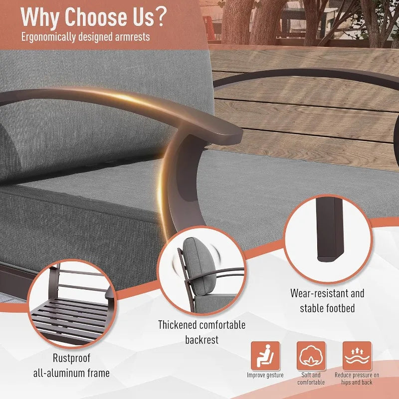 Aluminum Patio Furniture Set 4-Seat Modern Metal Outdoor Conversation Sets w/45in Propane Fire Pit