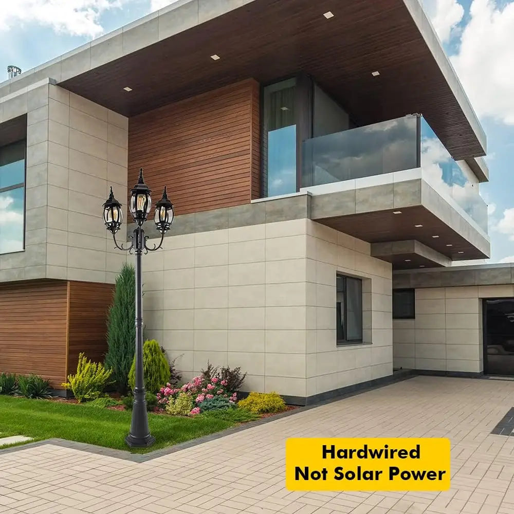 LED Outdoor Post Light with Triple-Head, Hardwired Vintage Street Lights for Lawn Patio Yard Pathway Garden Black Light Po