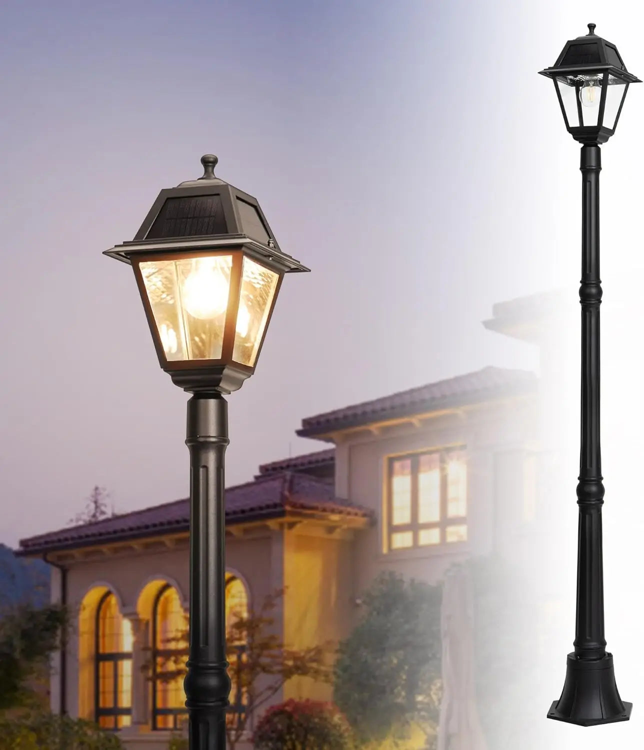 LED Post Solar Light, Dusk to Dawn Vintage Solar Light Street Lights for Garden, Lawn, Pathway, Driveway 200 Lumens 2700K