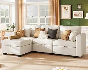 Faux Leather Modular Sectional Sofa, 91.5" L Shaped Couch Set for Living Room, 3-Seater Comfy Cloud