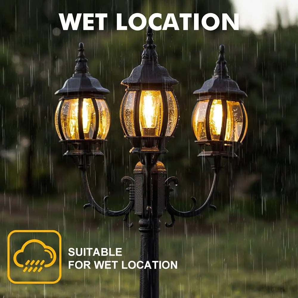 LED Outdoor Post Light with Triple-Head, Hardwired Vintage Street Lights for Lawn Patio Yard Pathway Garden Black Light Po