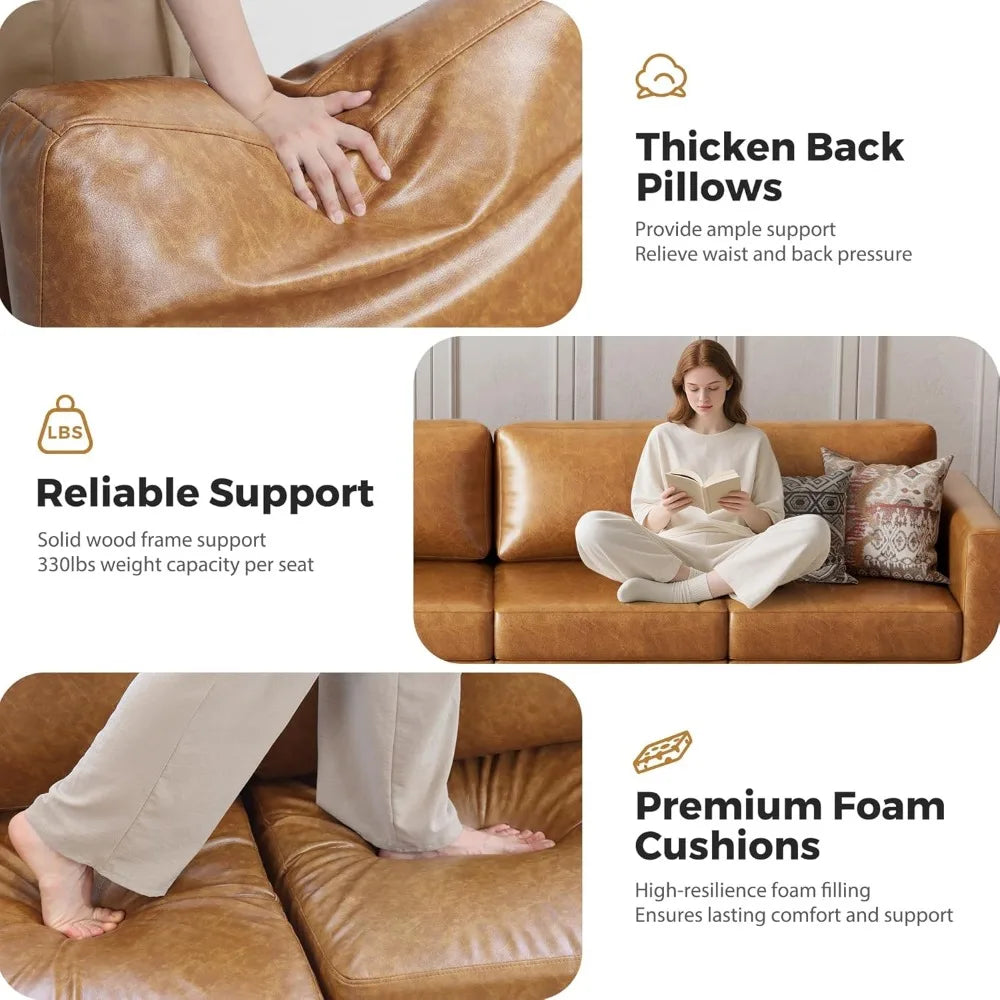 Faux Leather Modular Sectional Sofa, 91.5" L Shaped Couch Set for Living Room, 3-Seater Comfy Cloud