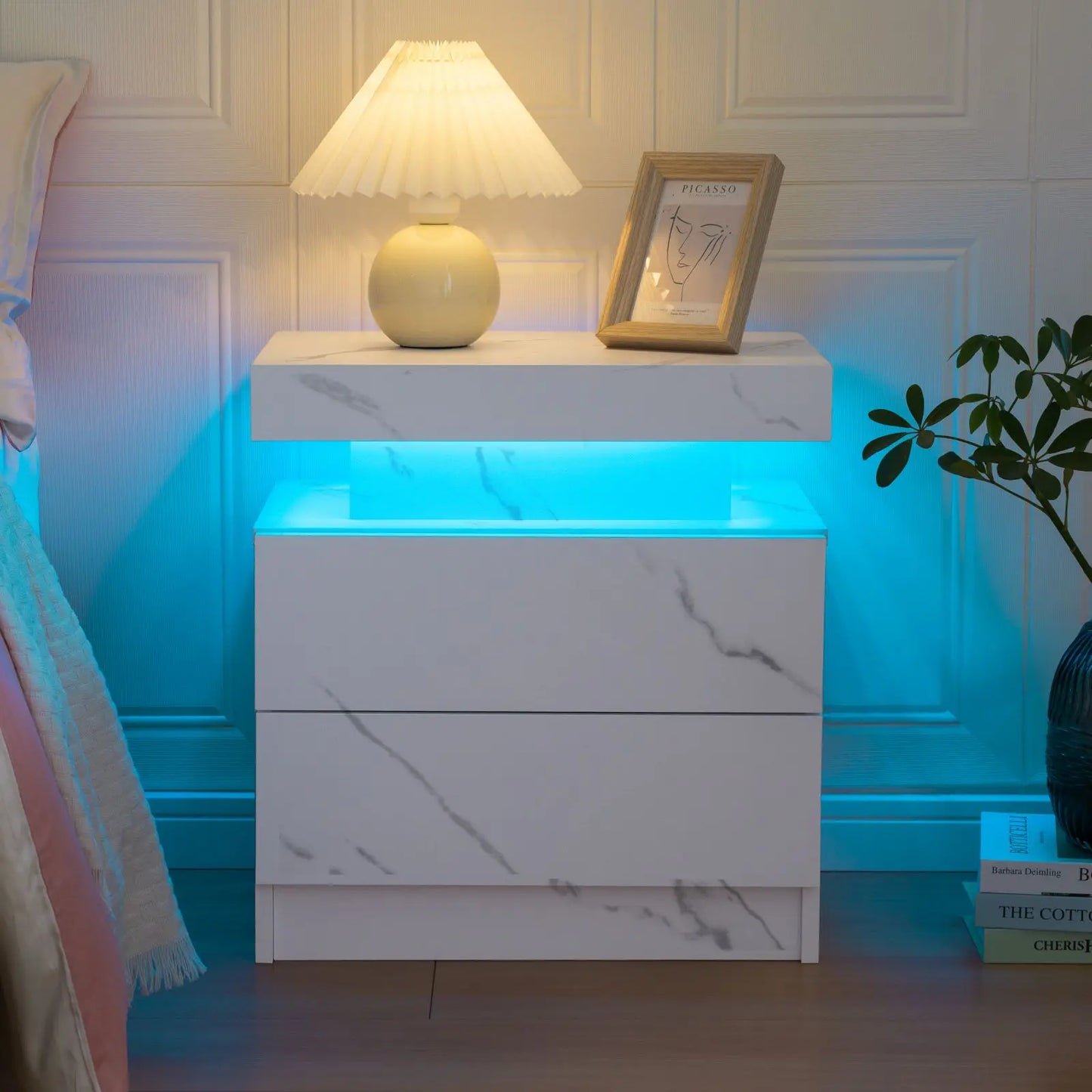 Cubehom LED Nightstands with 2 Drawers, End Table with RGB LED Lights