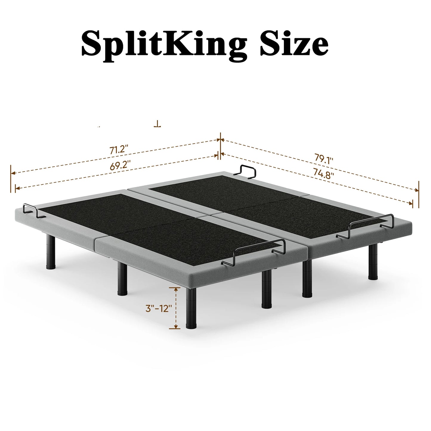 Furgle Twin Split King Size Adjustable Bed Base Frame with Massage Silent Double Motor with Wireless Remote