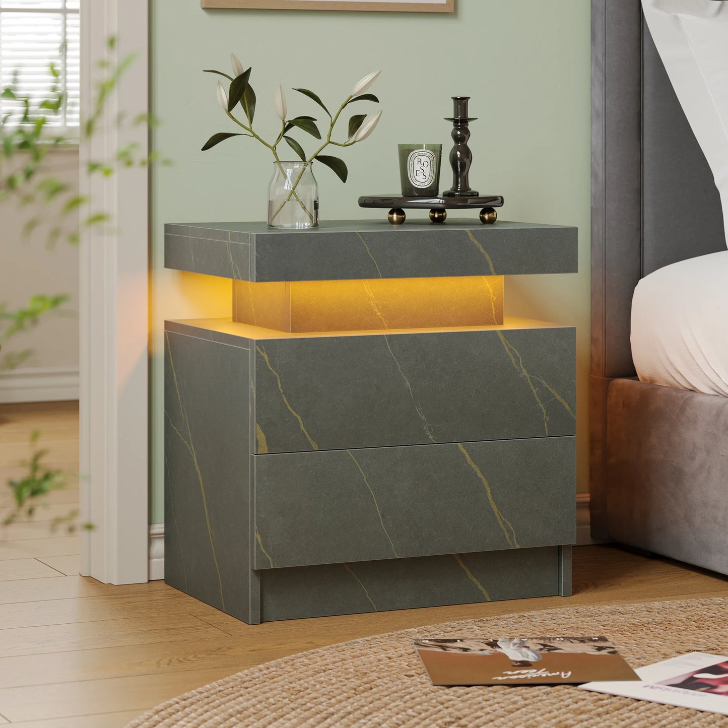 Cubehom LED Nightstands with 2 Drawers, End Table with RGB LED Lights