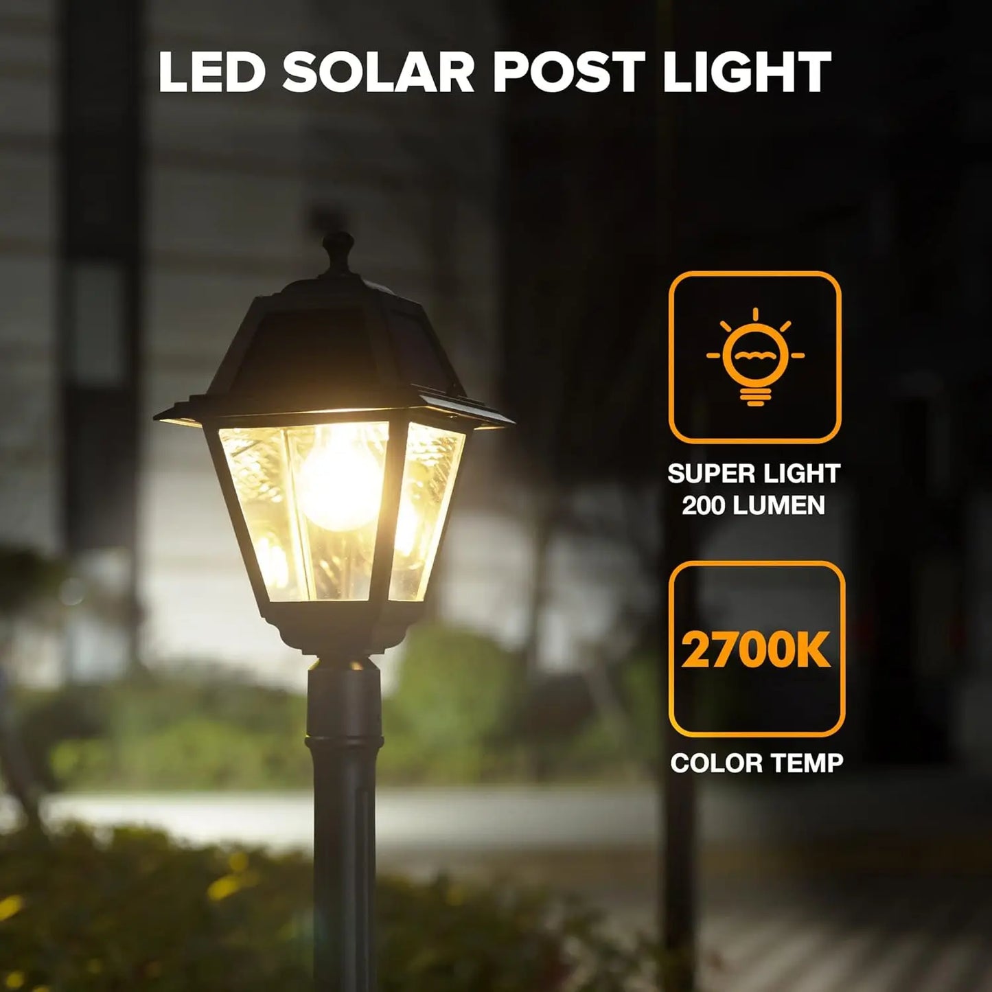 LED Post Solar Light, Dusk to Dawn Vintage Solar Light Street Lights for Garden, Lawn, Pathway, Driveway 200 Lumens 2700K