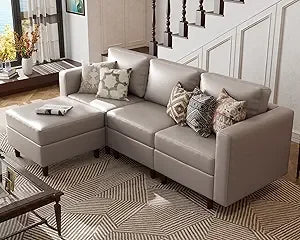 Faux Leather Modular Sectional Sofa, 91.5" L Shaped Couch Set for Living Room, 3-Seater Comfy Cloud