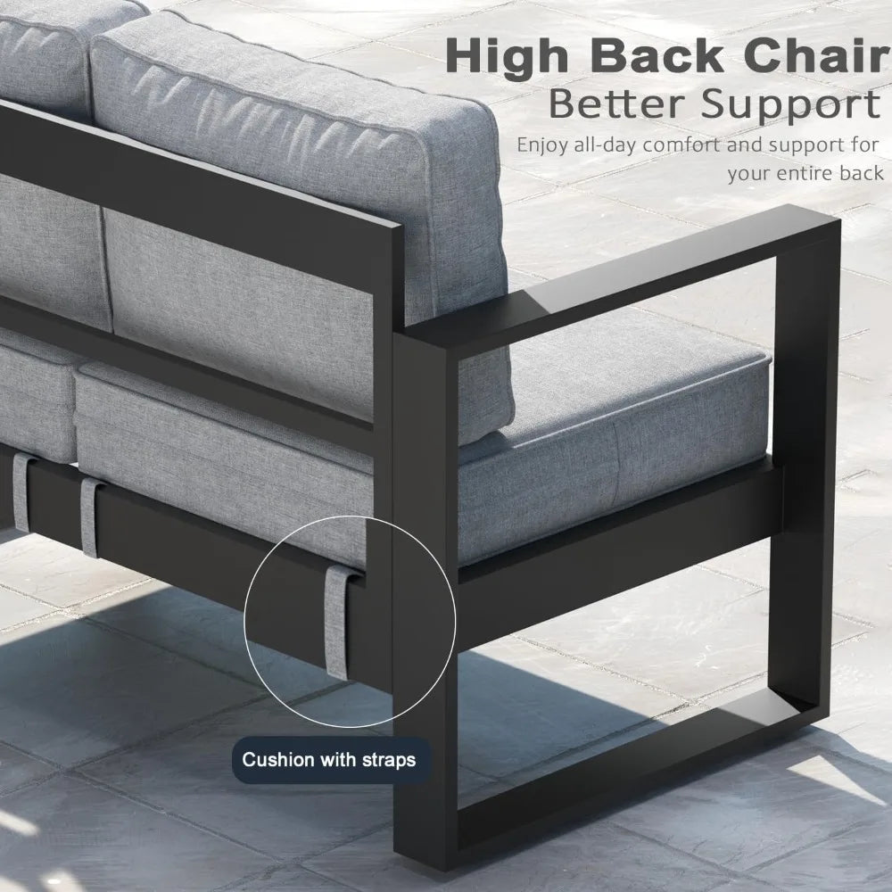 Outdoor Patio Aluminum Chair, Metal Modern Armchair Set of 2 with Washable