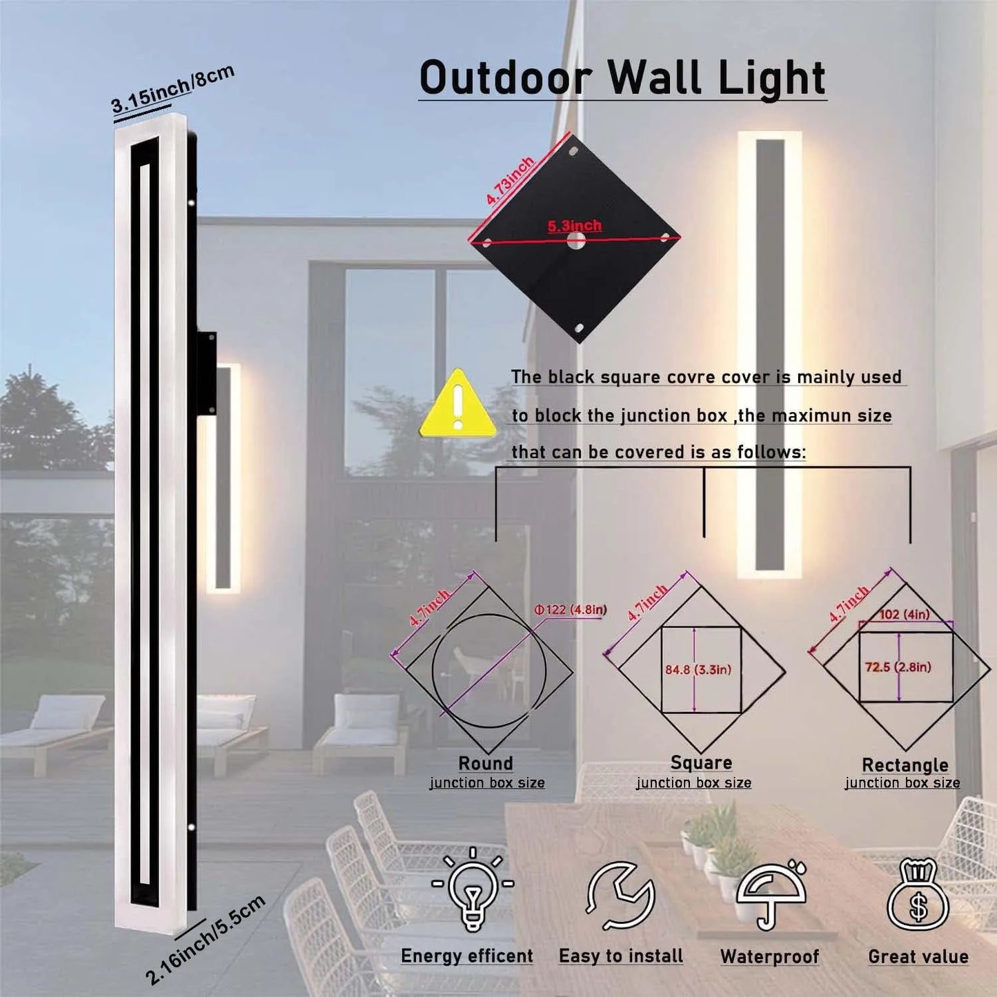 Outdoor Long Strip Modern LED Wall Lighting Fixture Lamps, Wall Sconce Fixture Wall lamp Elegant Frosted