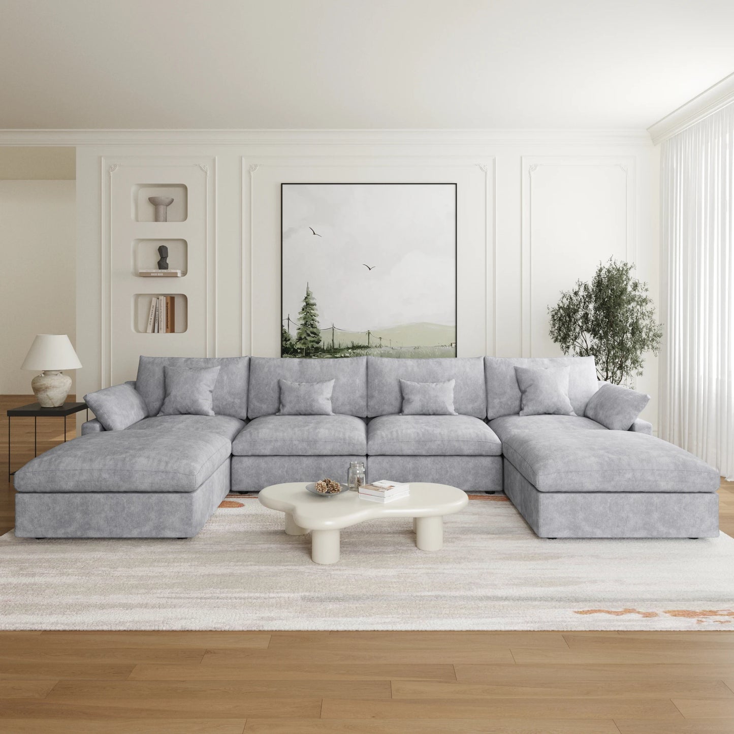 Modular Sectional Sofa for Living Room 160" Cloud Couch Down Filled U Shaped Couch with Ottoman