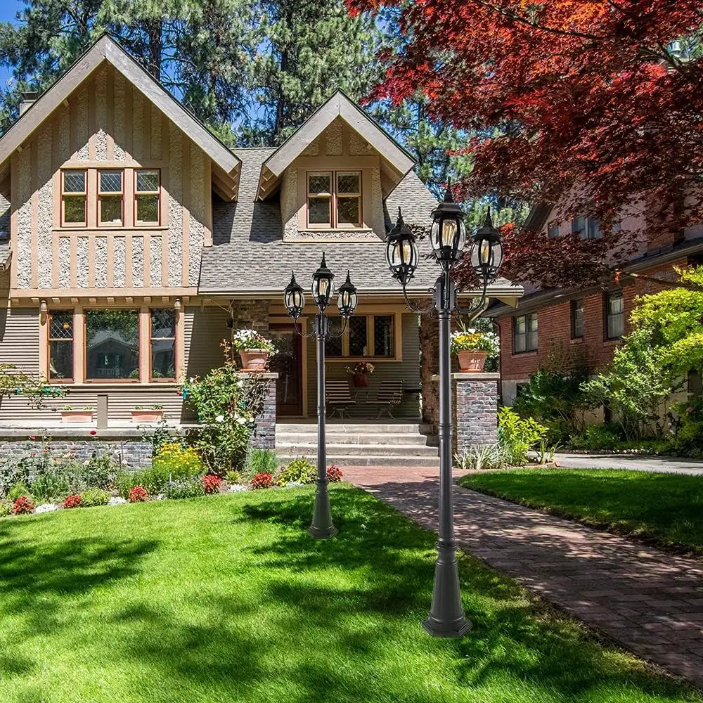 LED Outdoor Post Light with Triple-Head, Hardwired Vintage Street Lights for Lawn Patio Yard Pathway Garden Black Light Po