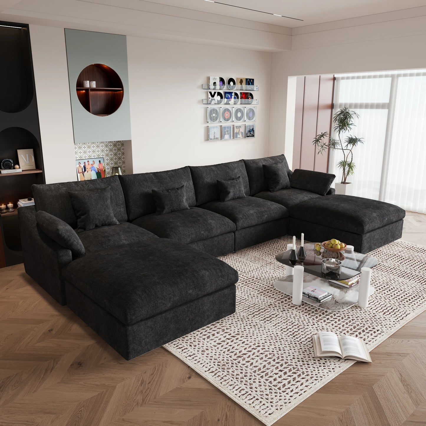 Modular Sectional Sofa for Living Room 160" Cloud Couch Down Filled U Shaped Couch with Ottoman