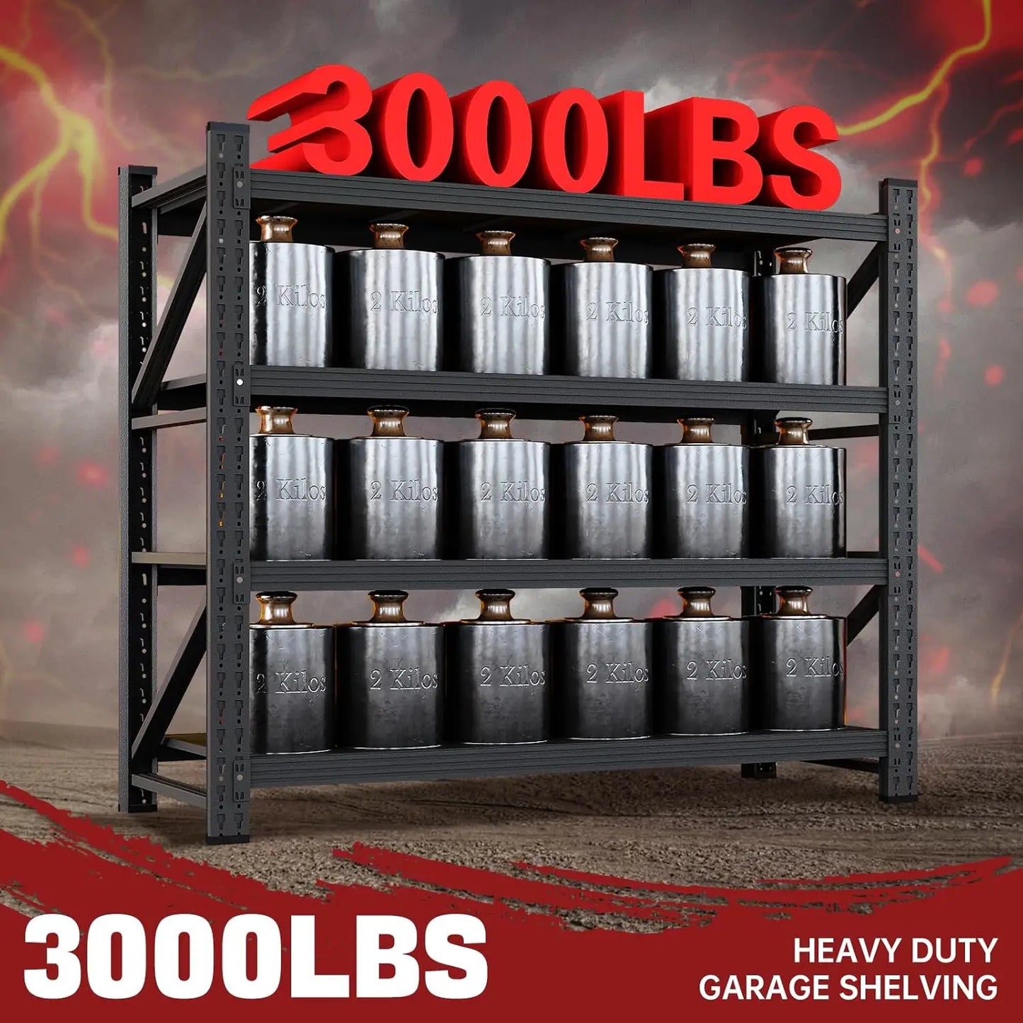 3000LBS Storage Shelves,48" W Garage Shelving Heavy Duty Metal Adjustable Garage Shelves, 48" W x 24" D x 69" H, Black