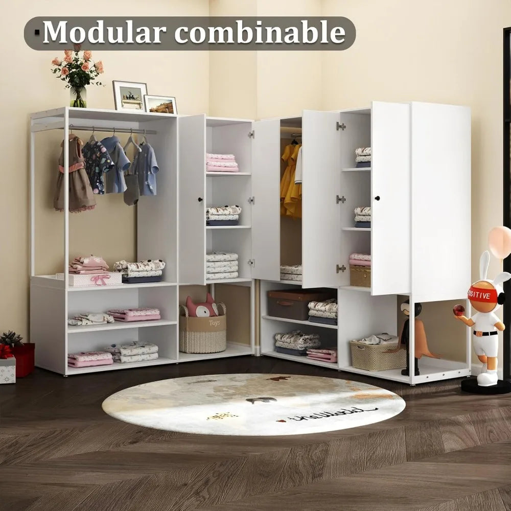 Angduo White Wardrobe Closet With Shelves And Hanging Rod