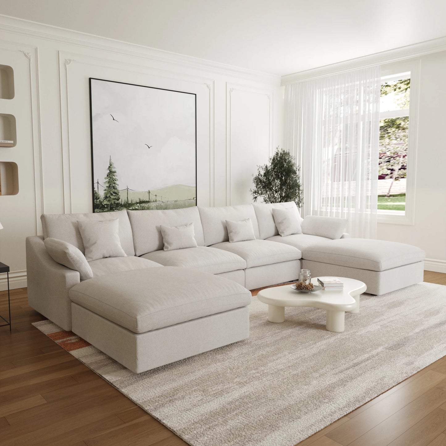 Modular Sectional Sofa for Living Room 160" Cloud Couch Down Filled U Shaped Couch with Ottoman