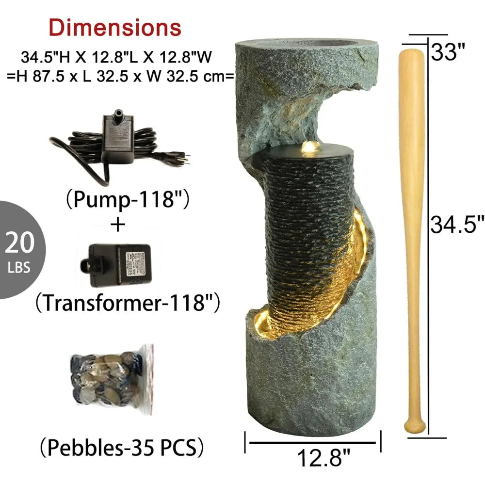 Water Fountain Outdoor 35.4" H Modern Outdoor Fountains and Waterfalls Flooring Standing Indoor Fountain