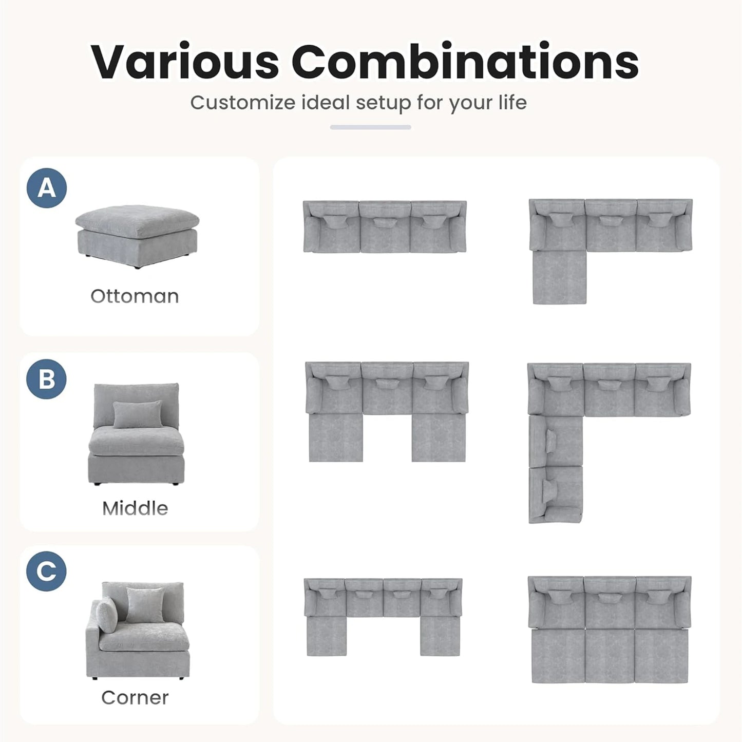 Modular Sectional Sofa for Living Room 160" Cloud Couch Down Filled U Shaped Couch with Ottoman