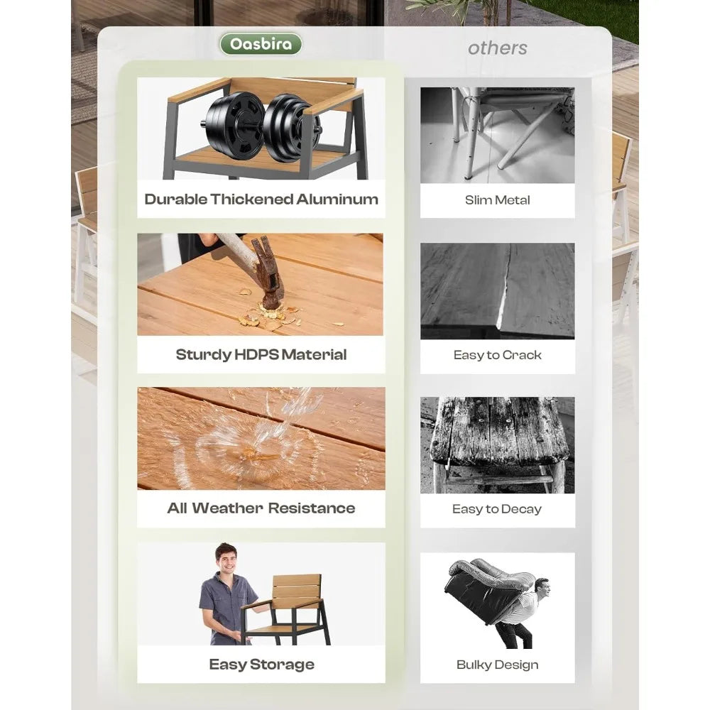 Outdoor Dining Set for 6, Patio Table and Chairs Set with Umbrella Hole, 7 Pieces HDPS Outdoor Furniture