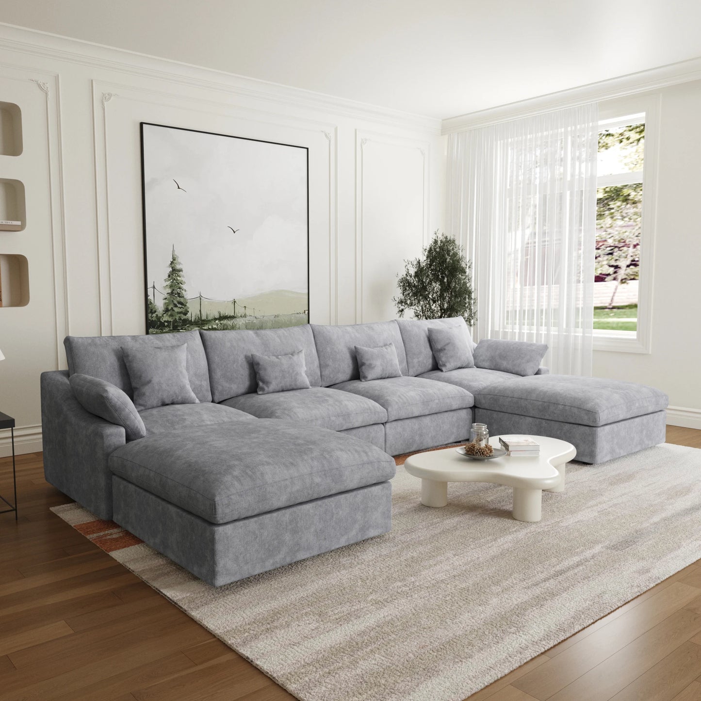 Modular Sectional Sofa for Living Room 160" Cloud Couch Down Filled U Shaped Couch with Ottoman