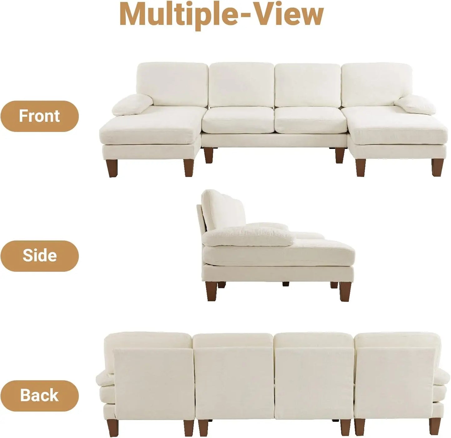 110" Sectional Couches for Living Room U Shaped Couch with Double Chaise 4-Seat Sofa Set with Chenille Fab