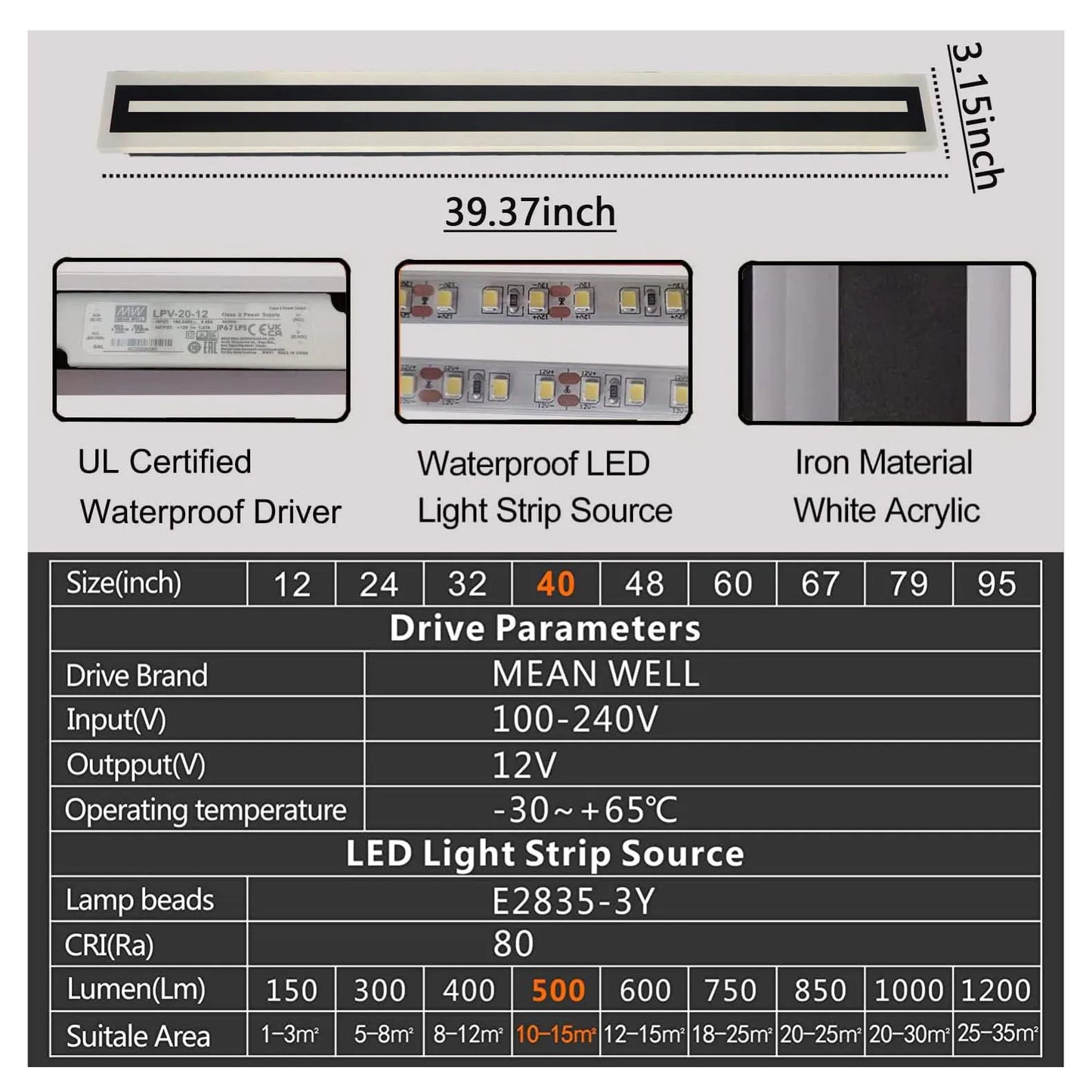 Outdoor Long Strip Modern LED Wall Lighting Fixture Lamps, Wall Sconce Fixture Wall lamp Elegant Frosted