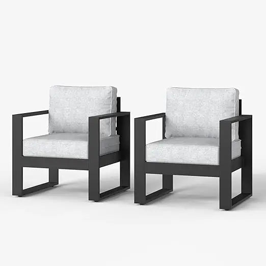 Outdoor Patio Aluminum Chair, Metal Modern Armchair Set of 2 with Washable