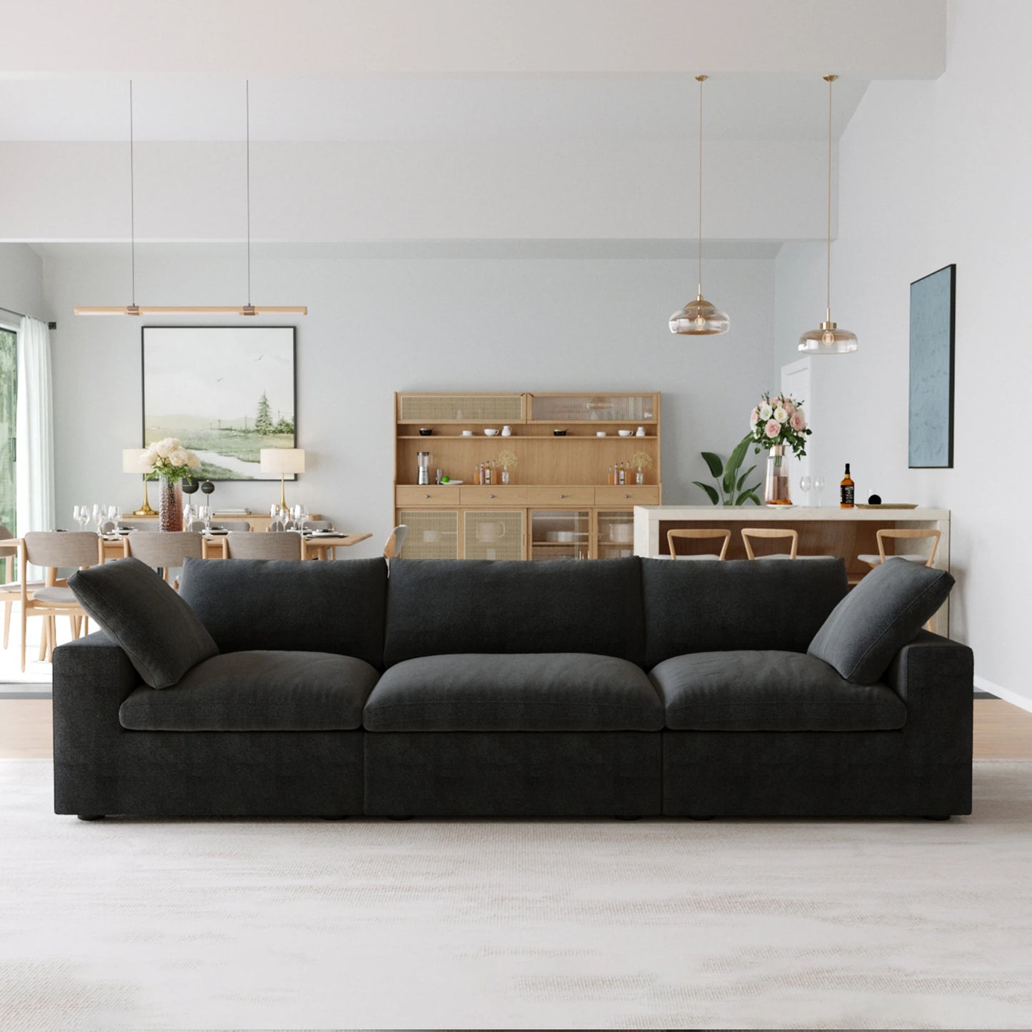 120.45" Cloud Modular Sectional Sofa Minimalist 3-Seats Sofa Couch Convertible Couch Deep Seat