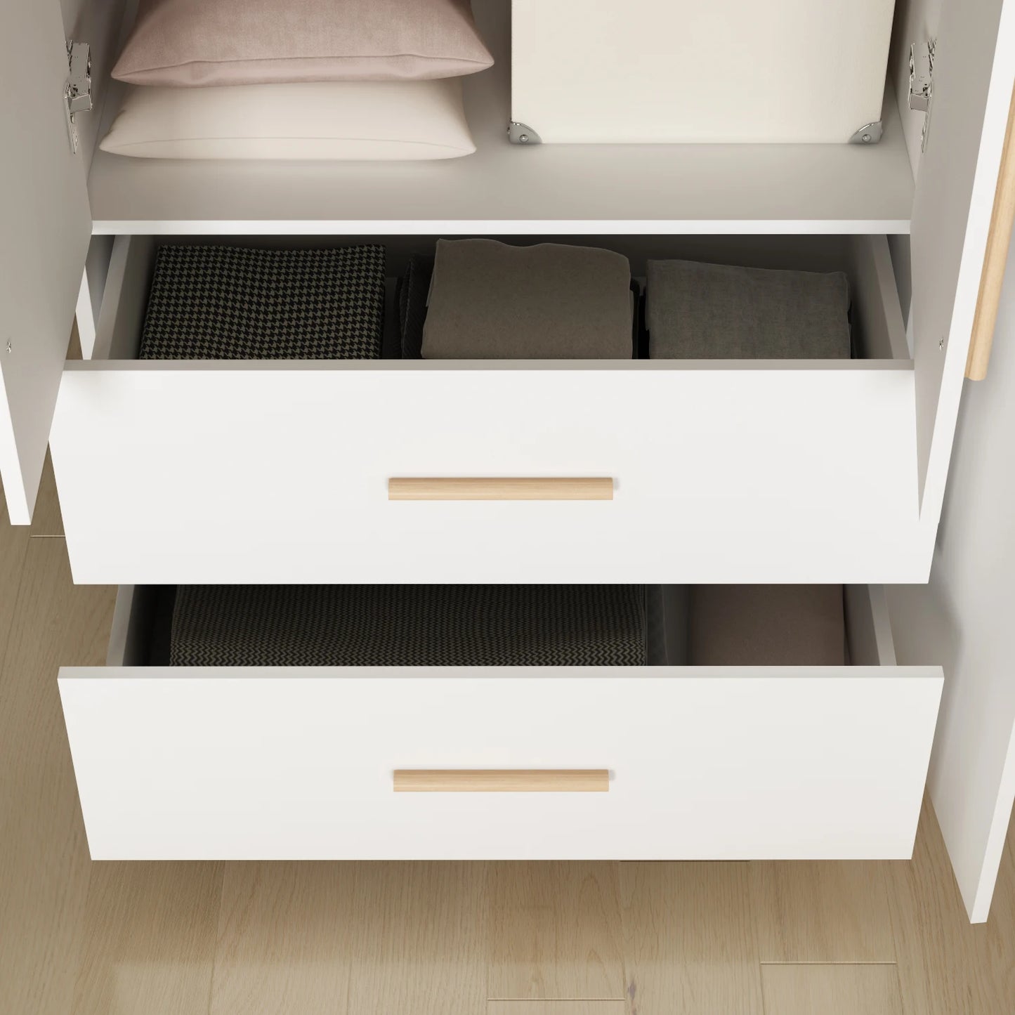 FUFU&GAGA Modern Wardrobe Armoire Closet with 2 Drawers, 6 Storage Cubes & 2 Hanging Rods