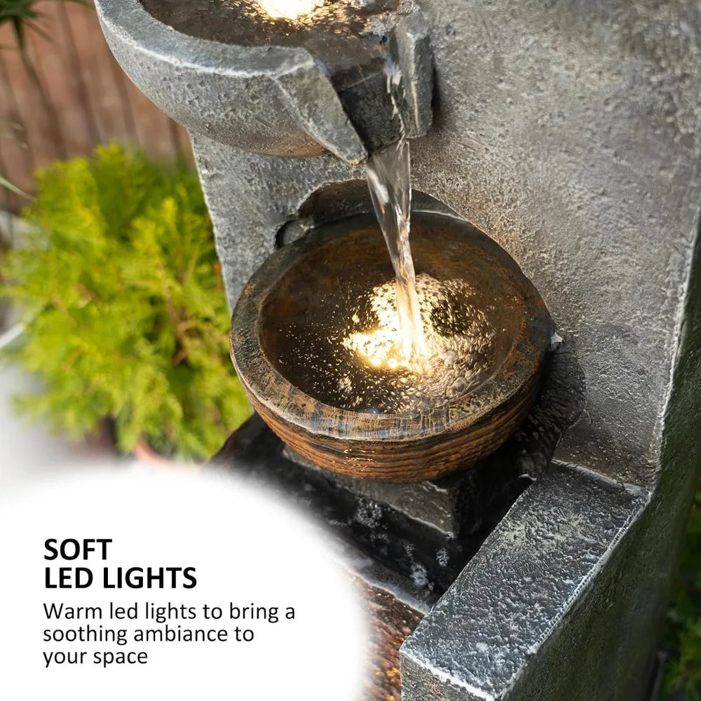 42.91" H Water Fountain Outdoor Garden Waterfall Fountains Indoor Bowl Cascading Water Feat