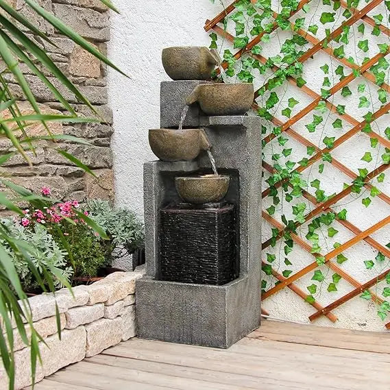 42.91" H Water Fountain Outdoor Garden Waterfall Fountains Indoor Bowl Cascading Water Feat