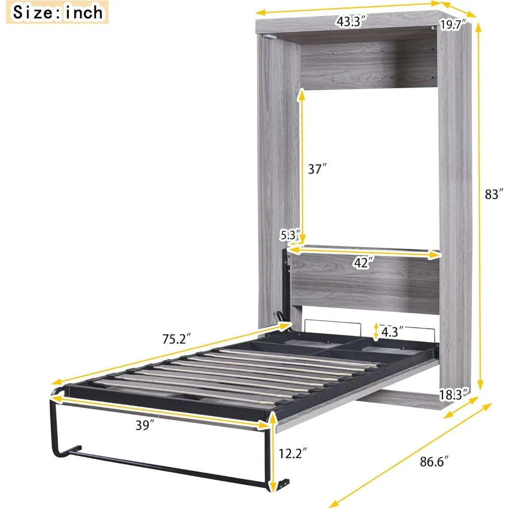 Farmhouse Twin Size Murphy Bed, Murphy Bed Wardrobe Wall Bed, Wood Folding Bed
