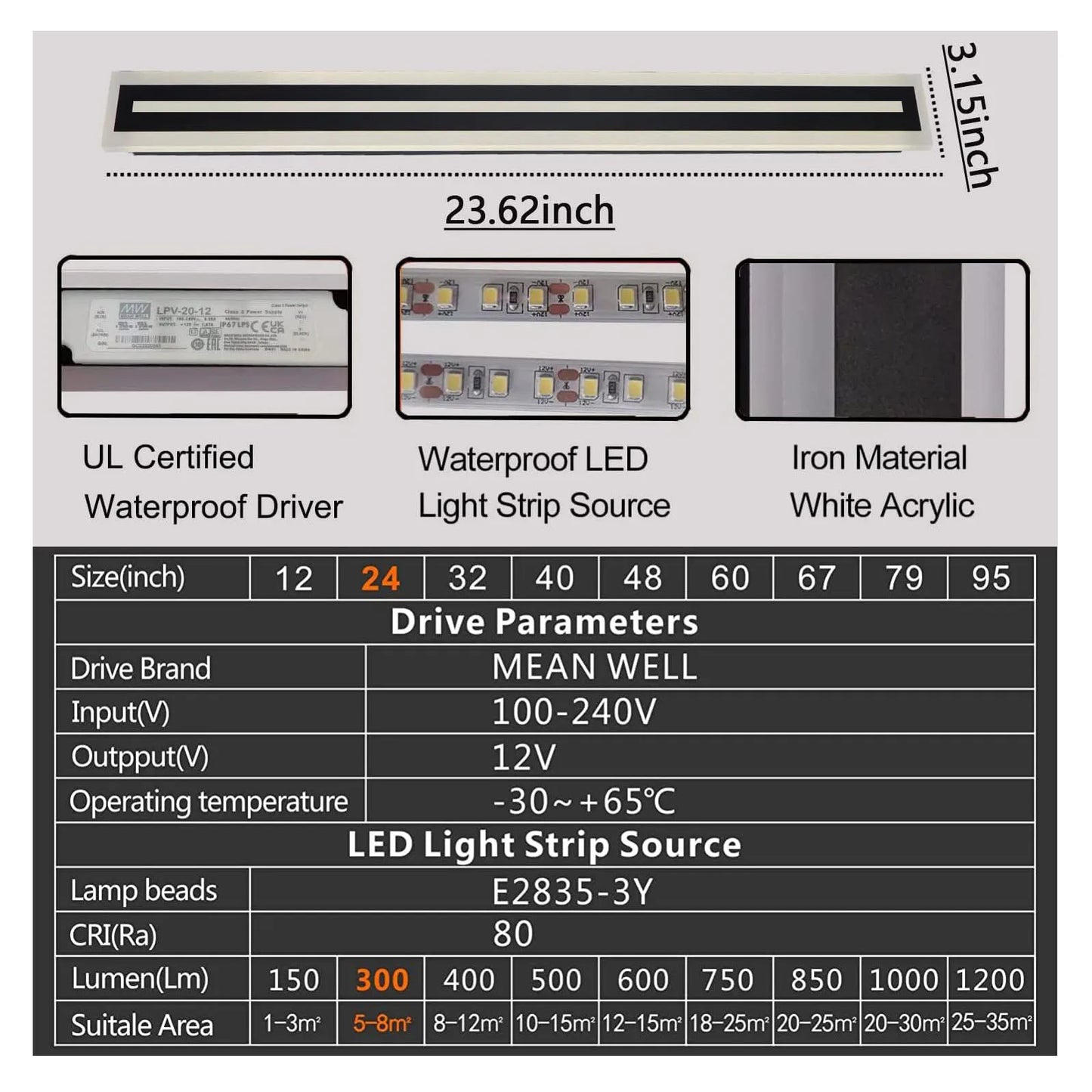 Outdoor Long Strip Modern LED Wall Lighting Fixture Lamps, Wall Sconce Fixture Wall lamp Elegant Frosted